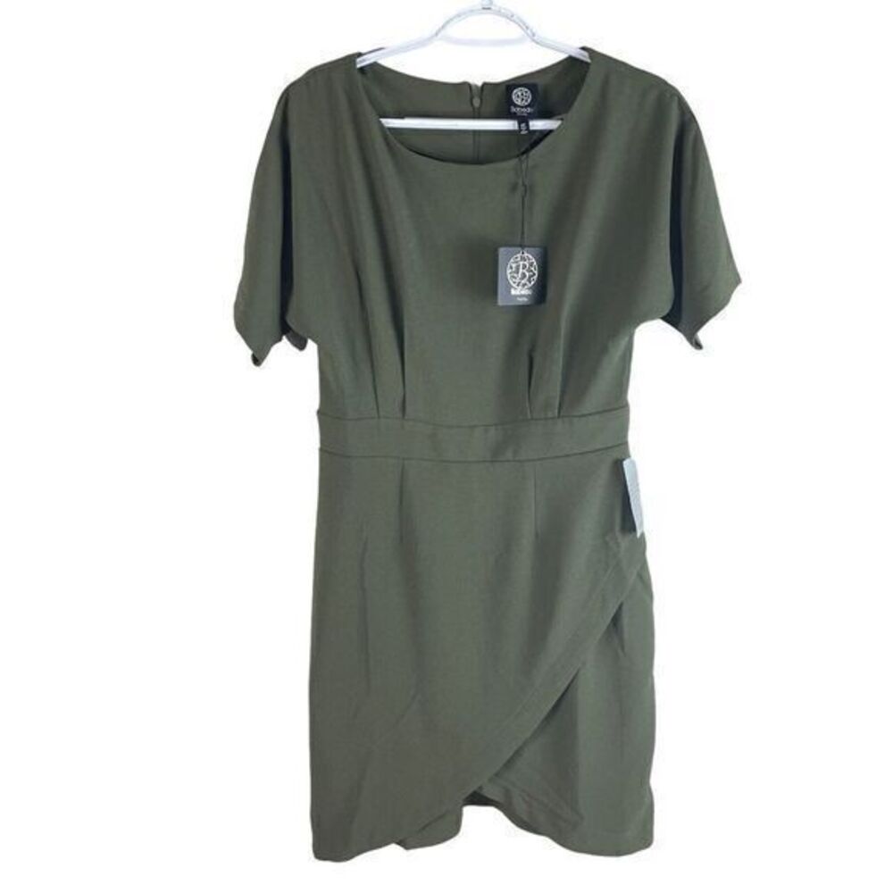 NEW Bobeau Dress Womens Petite MP Green S/S‎ Round Neck Polyester Stretch